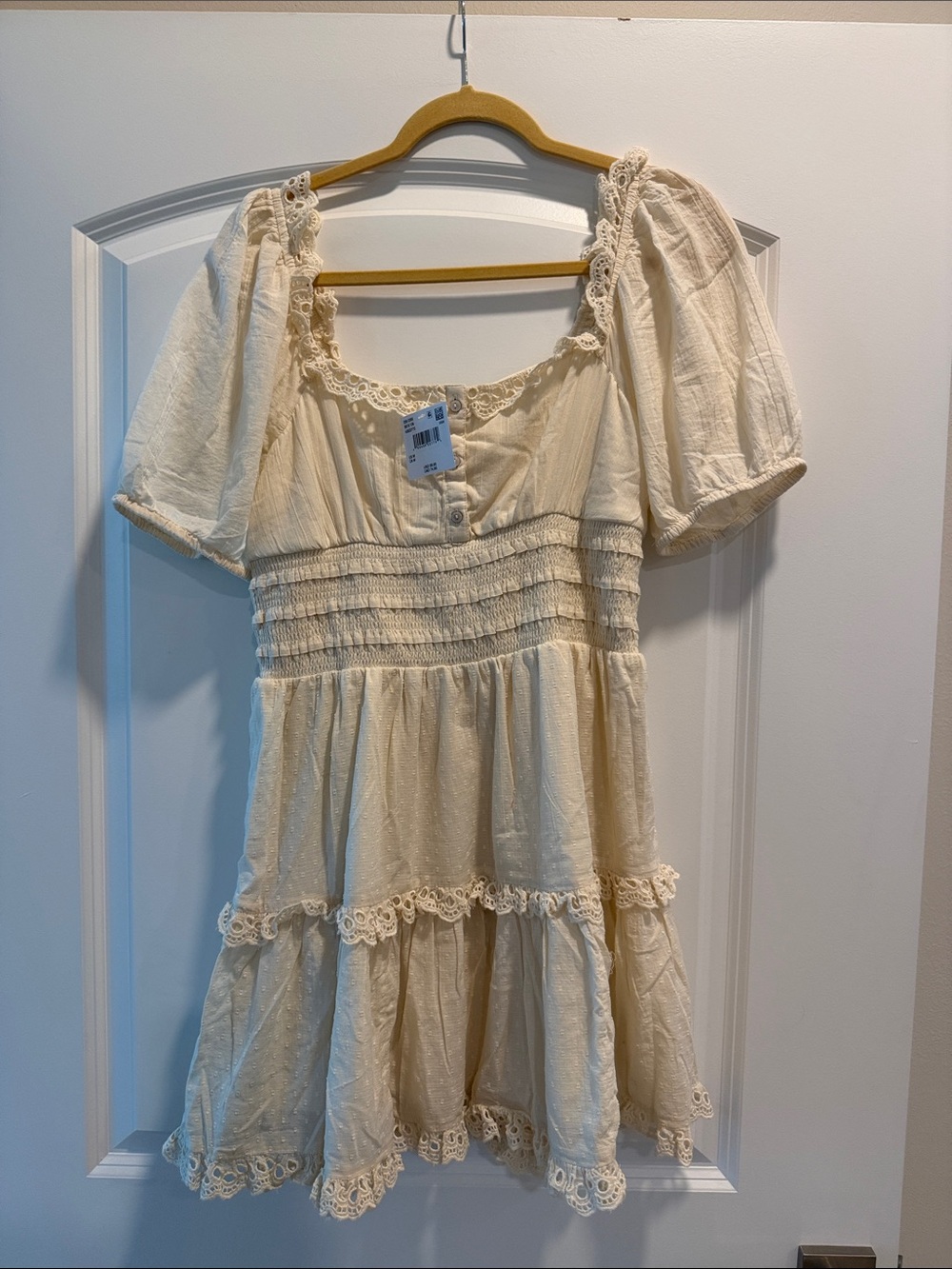 American Eagle Outfitters Cream Lace-Trim Mini Dress